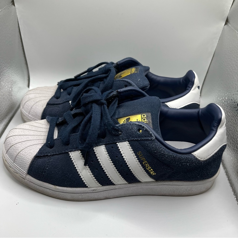 Adidas superstar sneaker, navy, suede, size US 5